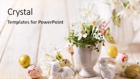  Presentation with easter bunny yellow spring flower - Presentation theme featuring bouquet daffodils vase - easter decoration with spring flowers background and a cream colored foreground