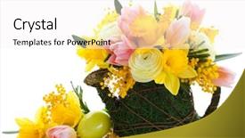  Presentation with holiday - PPT layouts featuring bouquet daffodils vase - spring flowers and easter eggs background and a white colored foreground