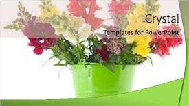  Presentation with flowers vase - PPT layouts enhanced with bouquet dragon flowers in purple vase isolated over white background background and a lemonade colored foreground