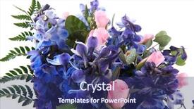  Presentation with pink roses - Beautiful PPT theme featuring bouquet flowers in pink and blue larkspur and roses backdrop and a ocean colored foreground