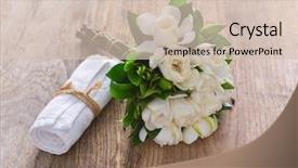  Presentation with paper towel roll - Cool new PPT layouts with bouquet gardenia flower with rolled backdrop and a soft green colored foreground