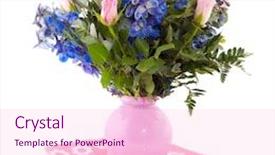  Presentation with pink blue - Beautiful presentation theme featuring bouquet in bucket with pink and blue flowers backdrop and a lemonade colored foreground