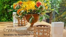  Presentation with wooden - Presentation design having bouquet-in-vase-on-wooden background and a coral colored foreground