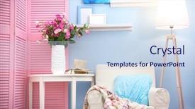  Presentation with room - Presentation theme enhanced with bouquet lamp - beautiful room interior with pink background and a sky blue colored foreground