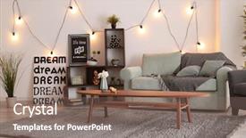  Presentation with living room - Beautiful PPT theme featuring bouquet lamp - elegant living room interior backdrop and a  colored foreground