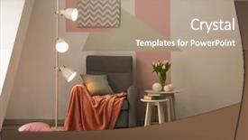  Presentation with room interior design - Colorful PPT theme enhanced with bouquet lamp - elegant living room interior backdrop and a  colored foreground