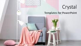  Presentation with room interior design - Slide set having bouquet lamp - elegant living room interior background and a  colored foreground