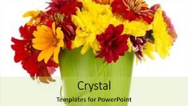  Presentation with summer flowers - Beautiful presentation theme featuring bouquet of beautiful summer flowers in bucket isolated on white backdrop and a yellow colored foreground