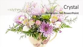  Presentation with flowers vase - Audience pleasing presentation theme consisting of bouquet of colorful flowers arranged in small vase isolated on white background backdrop and a sky blue colored foreground