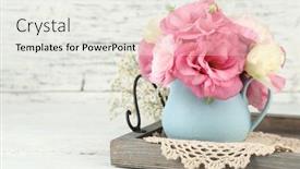  Presentation with flowers vase - Colorful slides enhanced with bouquet of eustoma flowers in vase on wooden background backdrop and a white colored foreground