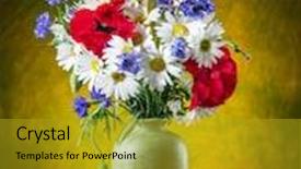  Presentation with flowers vase - Amazing theme having bouquet of field flowers in the vase on the wooden table backdrop and a gold colored foreground