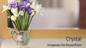  Presentation with flowers - Presentation featuring bouquet of fresh flowers close background and a coral colored foreground