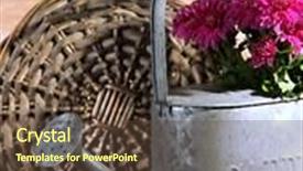  Presentation with chrysanthemum - PPT theme featuring bouquet of pink chrysanthemum in watering can on wooden table background and a tawny brown colored foreground