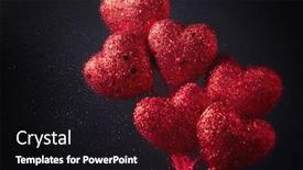  Presentation with water glass - Cool new PPT theme with bouquet-of-red-glitter-hearts backdrop and a wine colored foreground