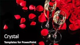  Presentation with two glasses of champagne - Amazing PPT theme having bouquet of roses with two backdrop and a black colored foreground