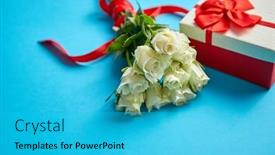  Presentation with red white blue - PPT theme featuring bouquet-of-white-roses background and a cyan colored foreground