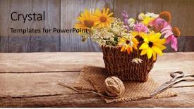  Presentation with wild flower in field of daisies - PPT layouts featuring bouquet of wild flowers scissors background and a gold colored foreground