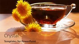  Presentation with tea cup - Beautiful presentation design featuring bouquet-of-yellow-dandelions backdrop and a red colored foreground