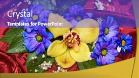  Presentation with orchids - PPT theme consisting of bouquet of yellow orchids and blue flowers background and a cobalt blue colored foreground