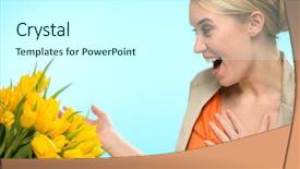  Presentation with easter bunny yellow spring flower - Colorful presentation enhanced with bouquet of yellow tulip flowers backdrop and a white colored foreground