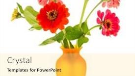  Presentation with flowers vase - Presentation featuring bouquet-red-zinnia-flowers background and a yellow colored foreground