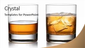  Presentation with whisky - Colorful presentation enhanced with bourbon - glass of whisky and ice backdrop and a white colored foreground