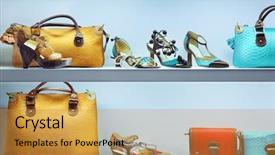  Presentation with fashion shoes - Slide deck with boutique - fashion shoes and bags background and a gold colored foreground