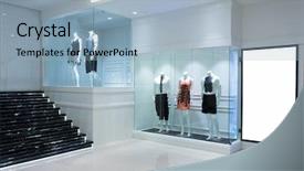  Presentation with boutique - Cool new slide deck with boutique - mannequins in shopfront backdrop and a light blue colored foreground