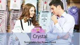  Presentation with apparel development - PPT theme with boutique consultant - man and assistant at apparel background and a light blue colored foreground