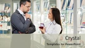  Presentation with boutique - Presentation design with boutique consultant - man with assistant help choosing background and a light gray colored foreground