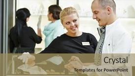  Presentation with boutique - Colorful slides enhanced with boutique consultant - sales assistant in shop demonstrating backdrop and a coral colored foreground