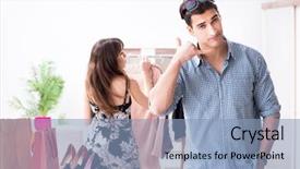  Presentation with guide dog helping blind woman - Slides enhanced with boutique consultant - shop assistant helping woman background and a light blue colored foreground