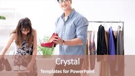  Presentation with helping - PPT layouts featuring boutique consultant - shop assistant helping woman background and a  colored foreground