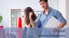  Presentation with guide dog helping blind woman - Cool new PPT layouts with boutique consultant - shop assistant helping woman backdrop and a teal colored foreground