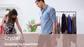  Presentation with boutique - Slide deck enhanced with boutique consultant - shop assistant helping woman background and a coral colored foreground