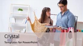  Presentation with guide dog helping blind woman - Beautiful slide deck featuring boutique consultant - shop assistant helping woman backdrop and a soft green colored foreground