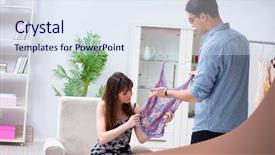  Presentation with helping - Audience pleasing PPT theme consisting of boutique consultant - shop assistant helping woman backdrop and a  colored foreground