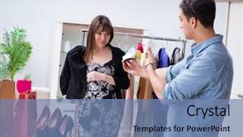  Presentation with helping others two hands woman - PPT layouts enhanced with boutique consultant - shop assistant helping woman background and a teal colored foreground