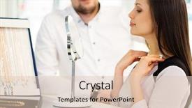  Presentation with guide dog helping blind woman - PPT theme with boutique consultant - woman with assistant help choosing background and a  colored foreground