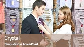  Presentation with young - Slide deck consisting of boutique consultant - young man choosing shirt background and a coral colored foreground