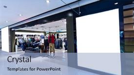  Presentation with boutique - Presentation theme having boutique display window with mannequins background and a light blue colored foreground