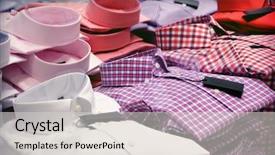  Presentation with boutique - Presentation design having boutique fashion - different shirts in a shop background and a light gray colored foreground