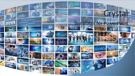  Presentation with collage - Slide deck with collage of various business concepts background and a teal colored foreground