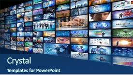  Presentation with collage - PPT theme featuring collage of various business concepts background and a teal colored foreground