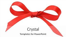  Presentation with barricade tape red and white - Presentation theme having bow from a red satiny background and a sky blue colored foreground