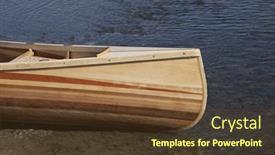  Presentation with build - Audience pleasing theme consisting of bow of beautiful classic wooden canoe home build from stripes of different types of wood river shore backdrop and a tawny brown colored foreground