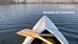  Presentation with wooden - Cool new slide deck with bow of white canoe with wooden paddle on a calm lake in colorado backdrop and a gray colored foreground