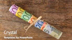  Presentation with european currency - PPT layouts consisting of bow set of rolled 500 background and a coral colored foreground