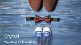  Presentation with fixing his black bow tie - Beautiful slide deck featuring bow tie big and small backdrop and a ocean colored foreground