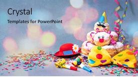  Presentation with birthday party - Audience pleasing presentation design consisting of bow tie party hat streamers backdrop and a light blue colored foreground